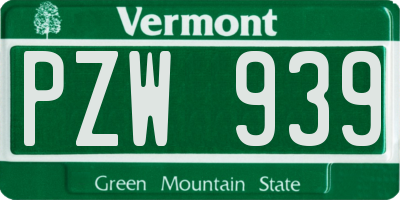 VT license plate PZW939