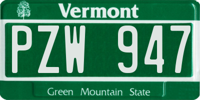 VT license plate PZW947