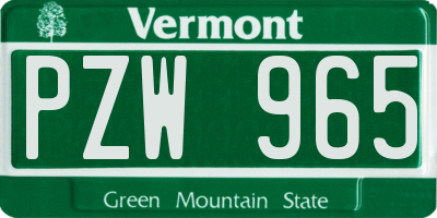 VT license plate PZW965