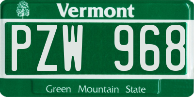 VT license plate PZW968
