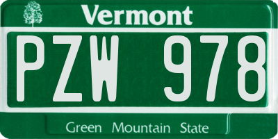 VT license plate PZW978