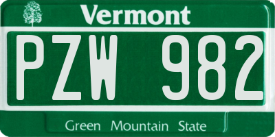 VT license plate PZW982