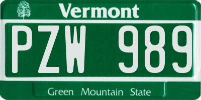 VT license plate PZW989