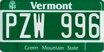 VT license plate PZW996