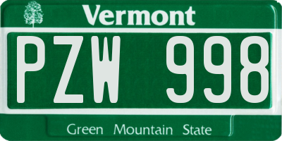 VT license plate PZW998