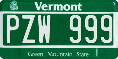 VT license plate PZW999