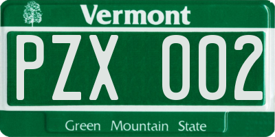 VT license plate PZX002
