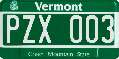 VT license plate PZX003