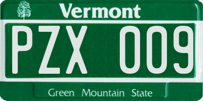 VT license plate PZX009