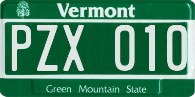 VT license plate PZX010