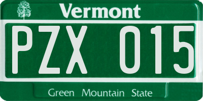 VT license plate PZX015