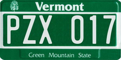 VT license plate PZX017