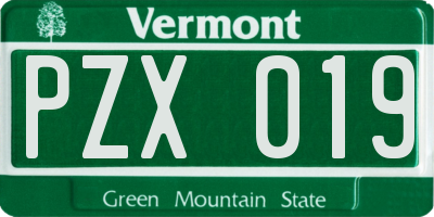 VT license plate PZX019
