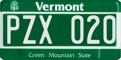 VT license plate PZX020