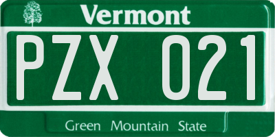 VT license plate PZX021