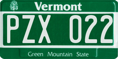 VT license plate PZX022
