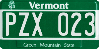 VT license plate PZX023
