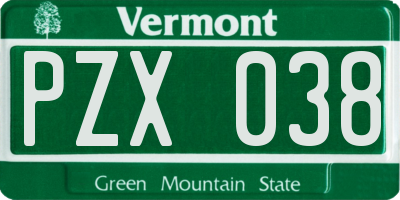 VT license plate PZX038