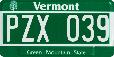 VT license plate PZX039
