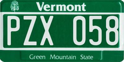VT license plate PZX058