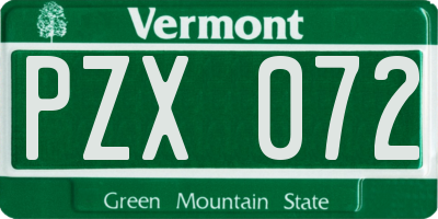 VT license plate PZX072