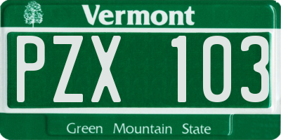 VT license plate PZX103