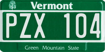 VT license plate PZX104
