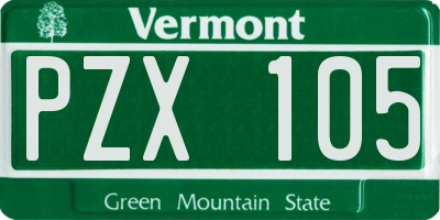 VT license plate PZX105