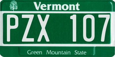 VT license plate PZX107