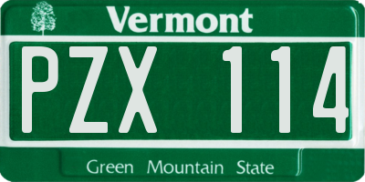 VT license plate PZX114