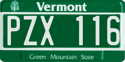 VT license plate PZX116