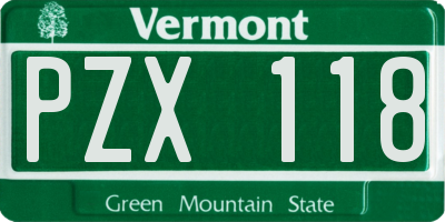 VT license plate PZX118