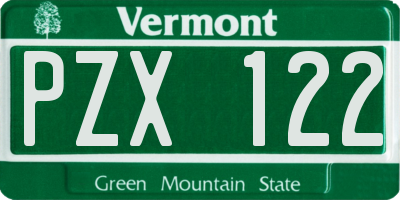 VT license plate PZX122