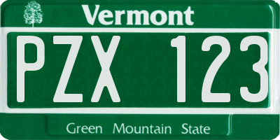 VT license plate PZX123