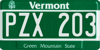 VT license plate PZX203