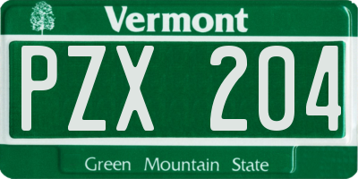 VT license plate PZX204