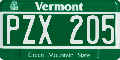 VT license plate PZX205