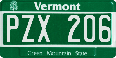 VT license plate PZX206