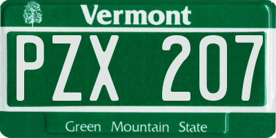 VT license plate PZX207