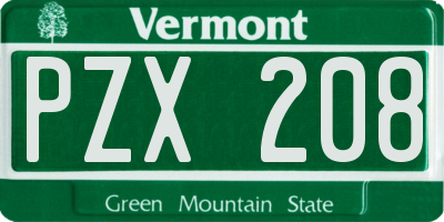 VT license plate PZX208