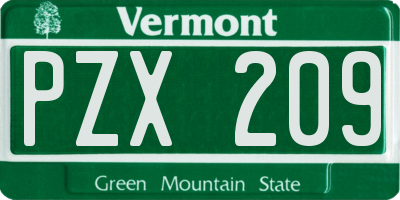 VT license plate PZX209