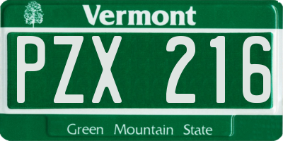VT license plate PZX216