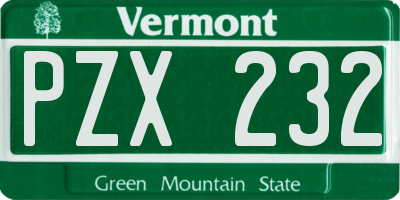 VT license plate PZX232