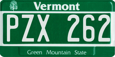 VT license plate PZX262