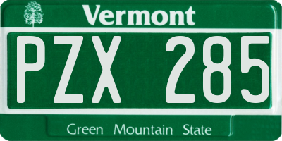 VT license plate PZX285