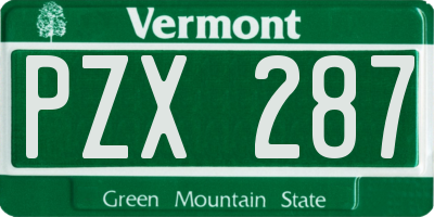 VT license plate PZX287