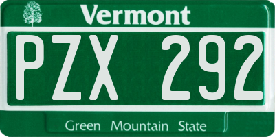 VT license plate PZX292