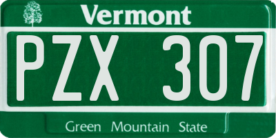 VT license plate PZX307