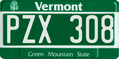 VT license plate PZX308