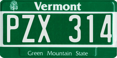 VT license plate PZX314